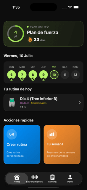 Prup home screen with the active plan